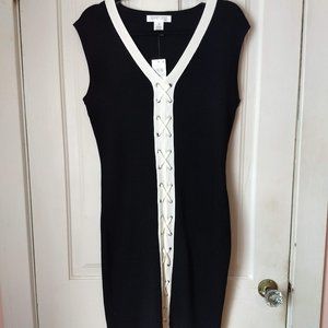 Black and White Lace Up Sweater Dress 1X
